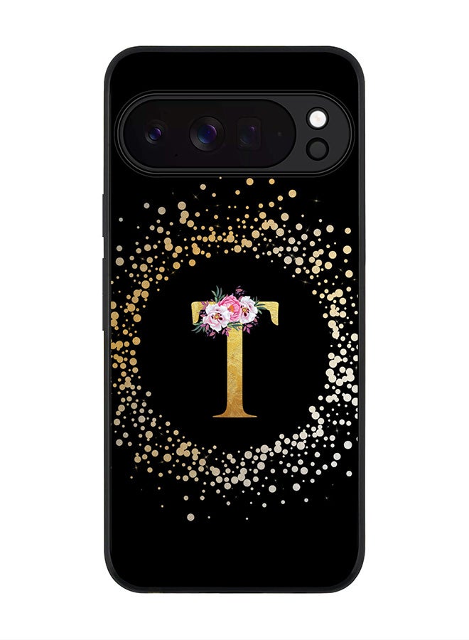 For Google Pixel 10 Pro XL Case,Slim fit Camera Protection, Shockproof Thin Phone cover  - Custom Monogram Floral - T ( Black )